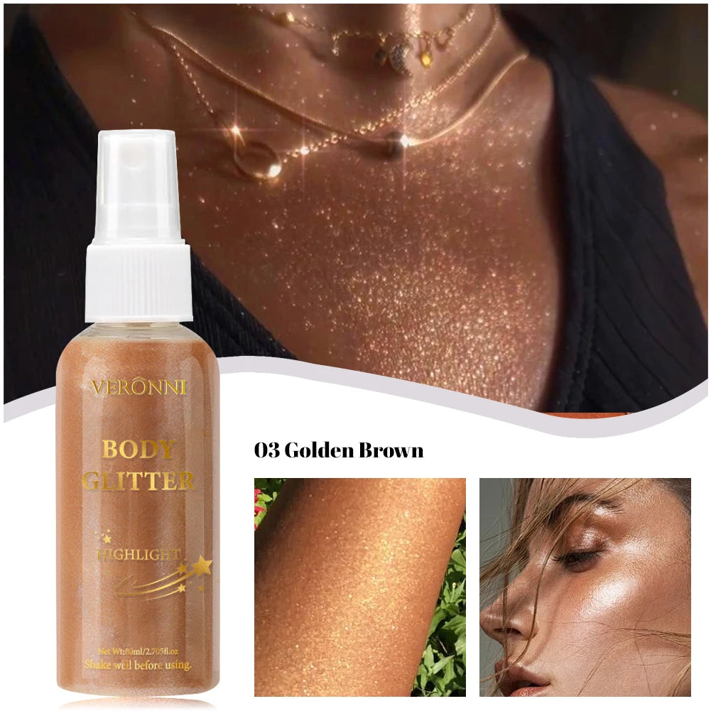 Liquid Shimmer Body Highlighter Oil Makeup,Glitter Spray Oil Lotion,Full Body & Face Glow-Up Liquid Lotion for All Skin Type