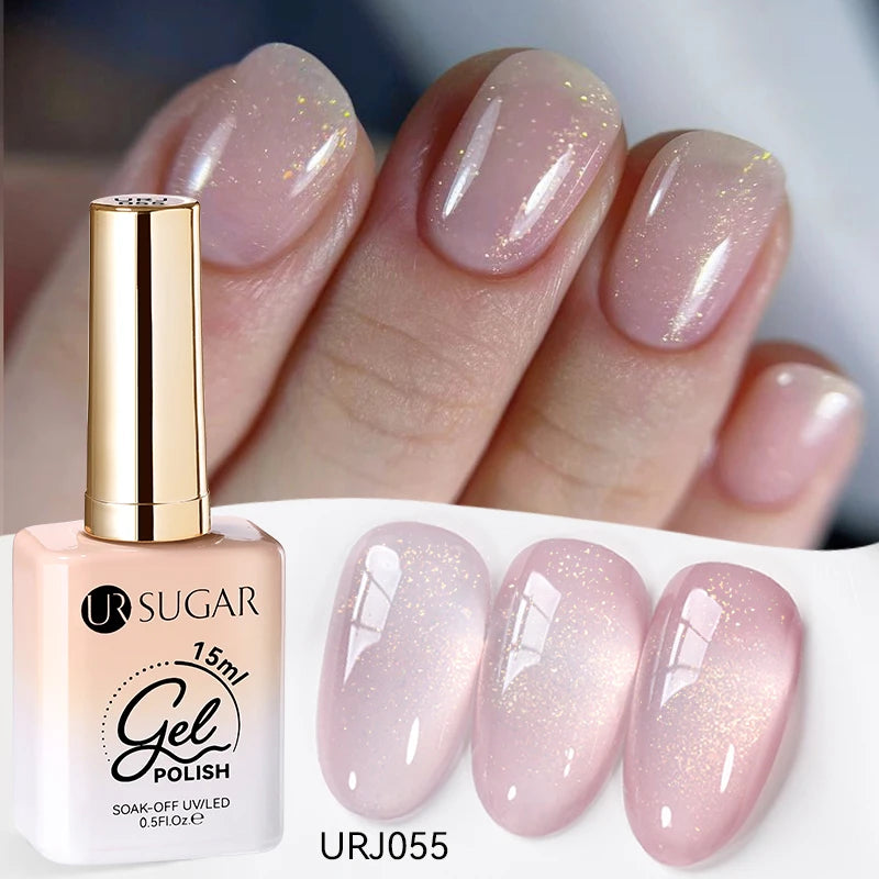 UR SUGAR 15ml Fiber Rubber Base Gel Upgrade Broken Nail Repaired Fiberglass Clear Quick Building UV Construction Gel Soak Off
