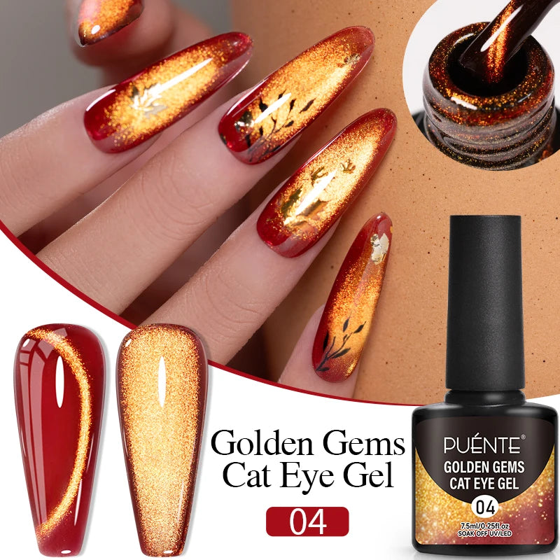 PUENTE 7.5ML Nude Shade Ceramic Cat Eye Gel Nail Polish Shiny Moonlight Cat Eye Gel Soak Off UV Semi-Permanent Nail Art Varnish