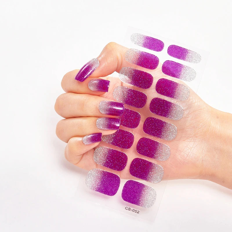 DIY Semi Cured Gel Nail Stickers Long-Lasting Solid Color Nail Strips Patch Slider Nail Sticker Full Cover Decal Manicure Patch