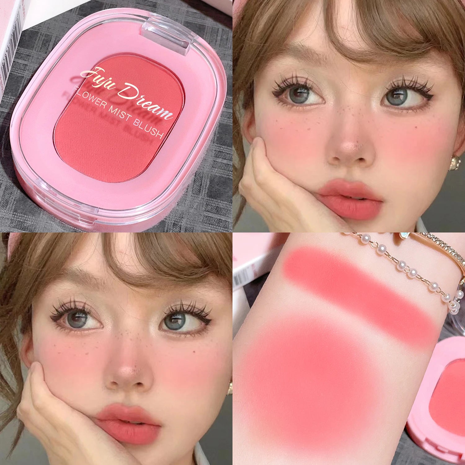 Monochrome flower mist blush powder fine matte brightens rouge natural nude powder pink trimming blush