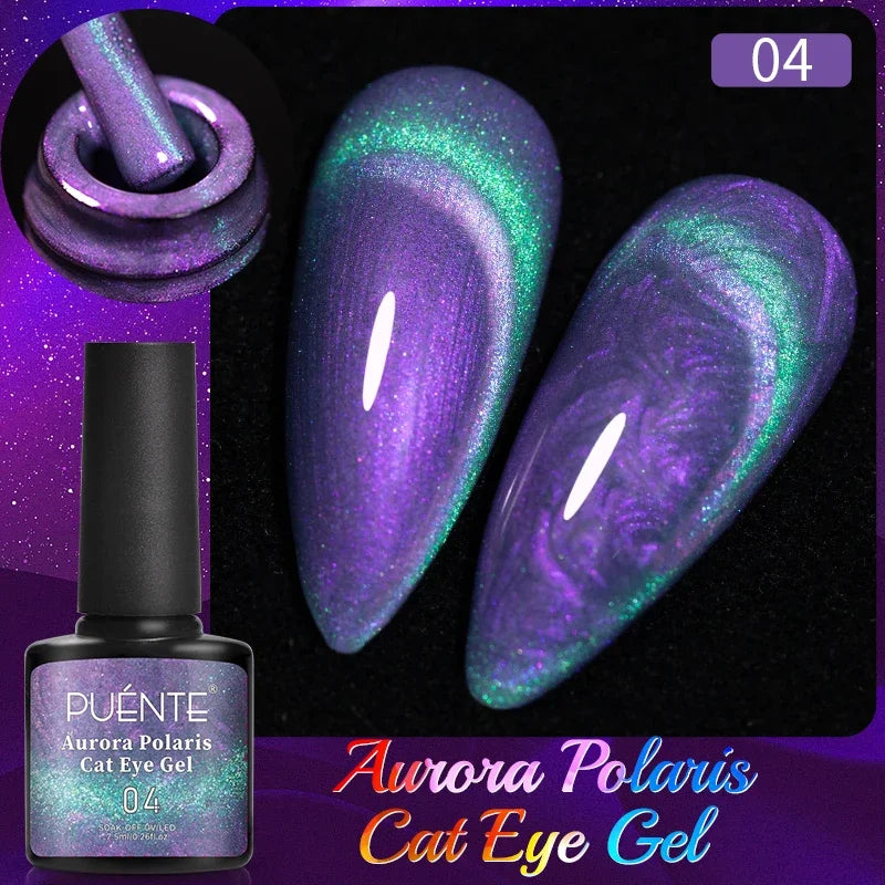 7.5ML Sparkling Rainbow Cat Magnetic Gel Nail Polish Pinkish Purple Laser Cat Eye Gel Soak Off UV Nail Art Varnish For Manicure