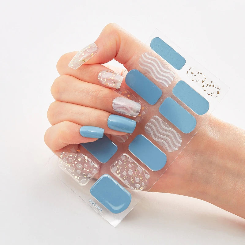DIY Semi Cured Gel Nail Stickers Long-Lasting Solid Color Nail Strips Patch Slider Nail Sticker Full Cover Decal Manicure Patch