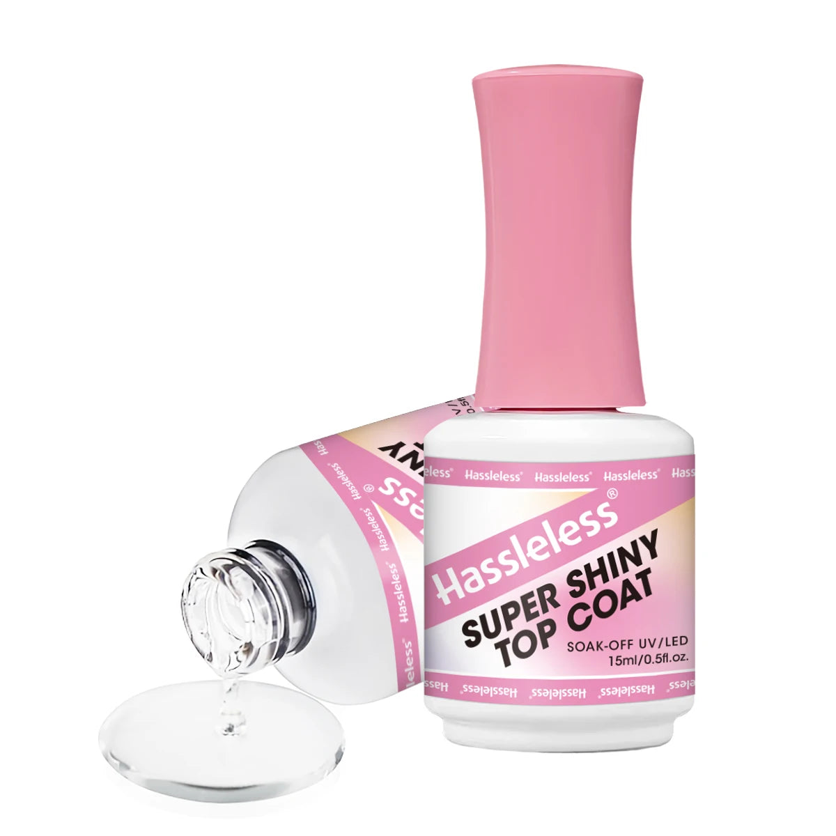 Hassleless Single Pack Ultra-Gloss Top Coat Gel Nail Polish - Glossy gel top coat, clear and removable LED nail polish, long-las