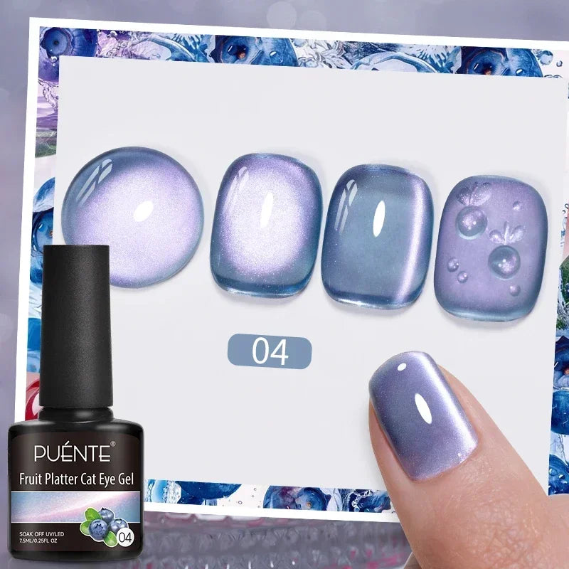 PUENTE 7.5ML Nude Shade Ceramic Cat Eye Gel Nail Polish Shiny Moonlight Cat Eye Gel Soak Off UV Semi-Permanent Nail Art Varnish