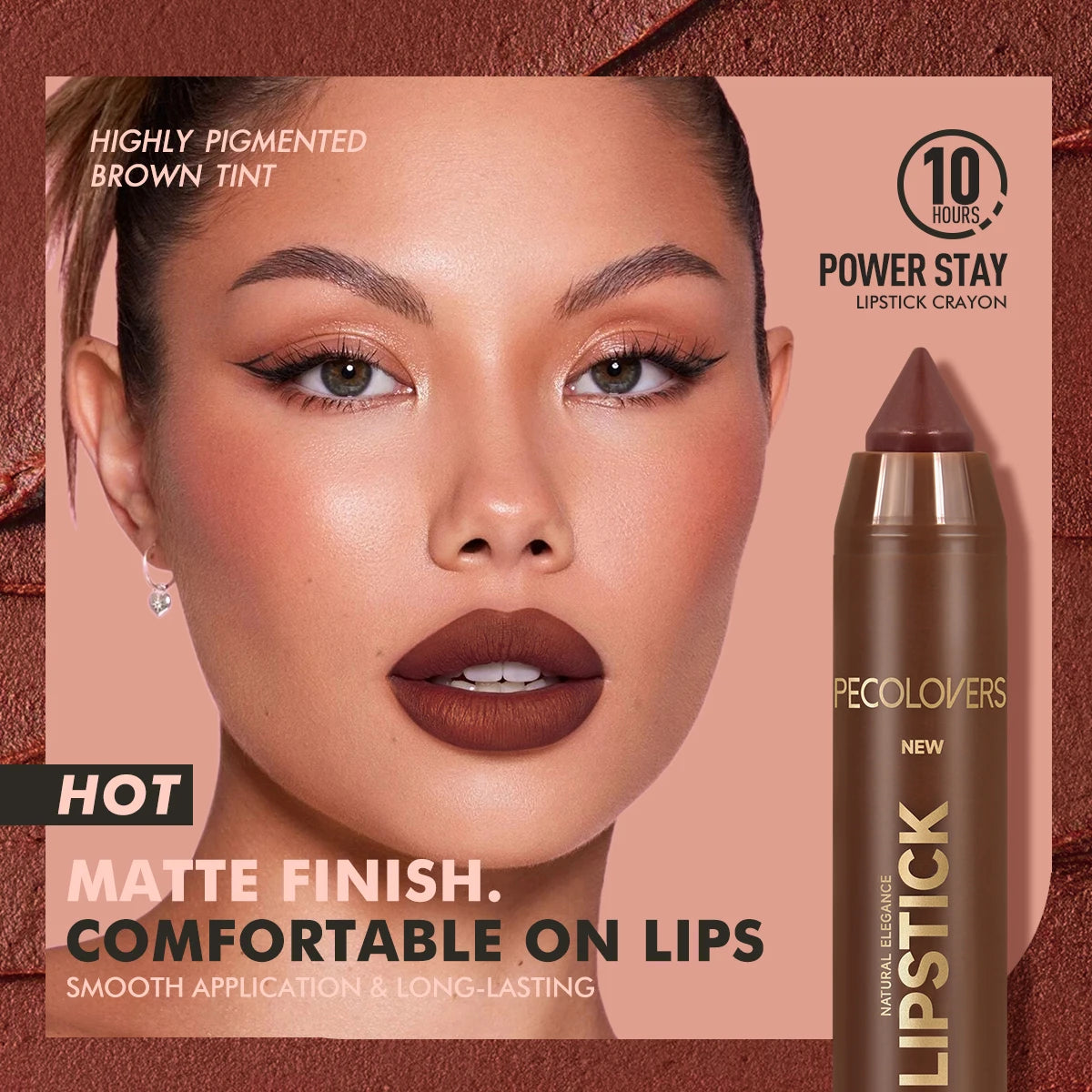 Multi-Color Matte Lipstick Crayon, Long-Lasting & Natural Effect Crayon, for Brown Tone, Matte Finish & High Pigmented