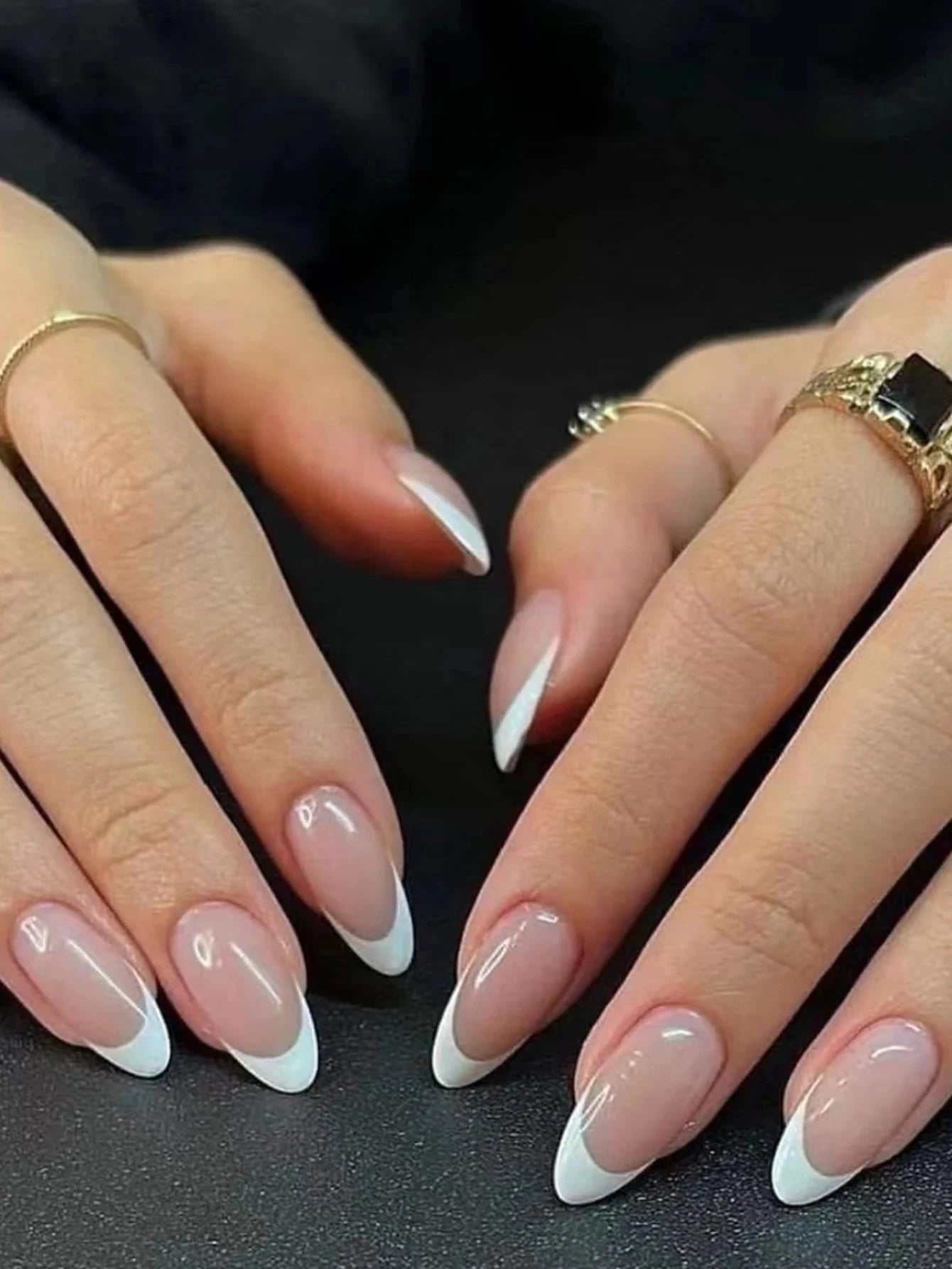 ARTAUG 24PCS Medium Stiletto Pink Black French Tip Press On Nails Star Pattern Glitter Press On Nails