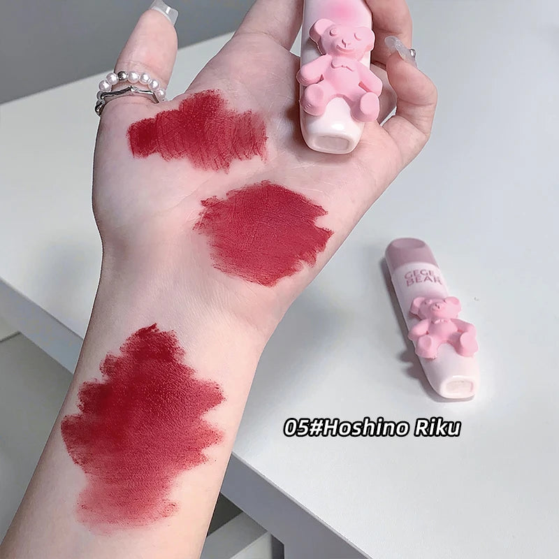 Cute Little Bear Lip Glaze Mist Face Matte Velvet Lipstick Holding Makeup Whitening Lip Cream Coloring Lip Color