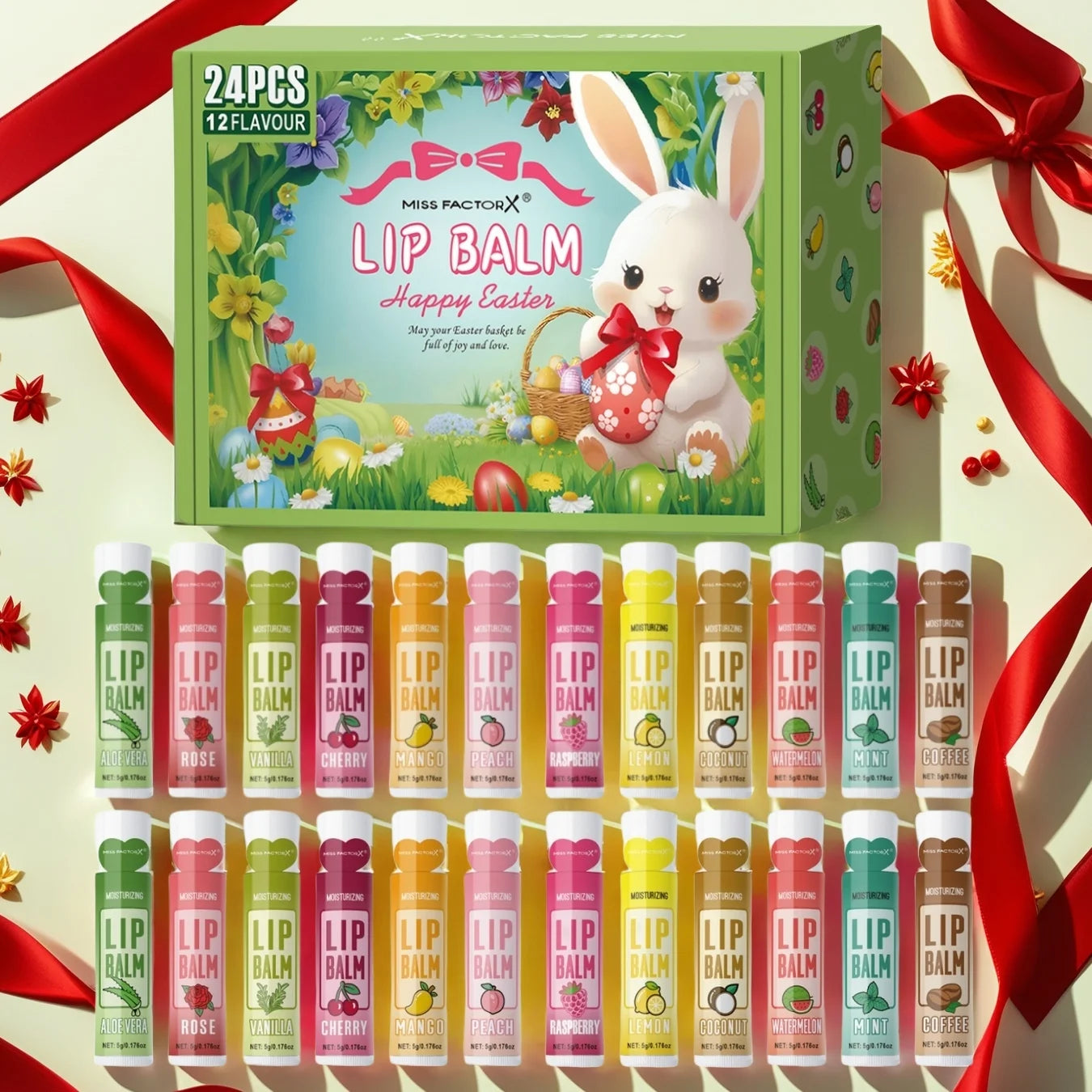 24PCS/box, Lip Balm Set, Moisturizing and Glossy, Easter Gift Set, Suitable for Dry Lips, Women's Gift Mother's Gift, Party Supp