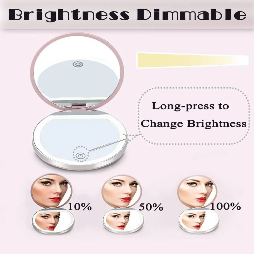 Rechargeable LED Compact Mirror with Lights | 1X/3X Magnification, Pocket Handheld Travel Mirror, Perfect for Gifts