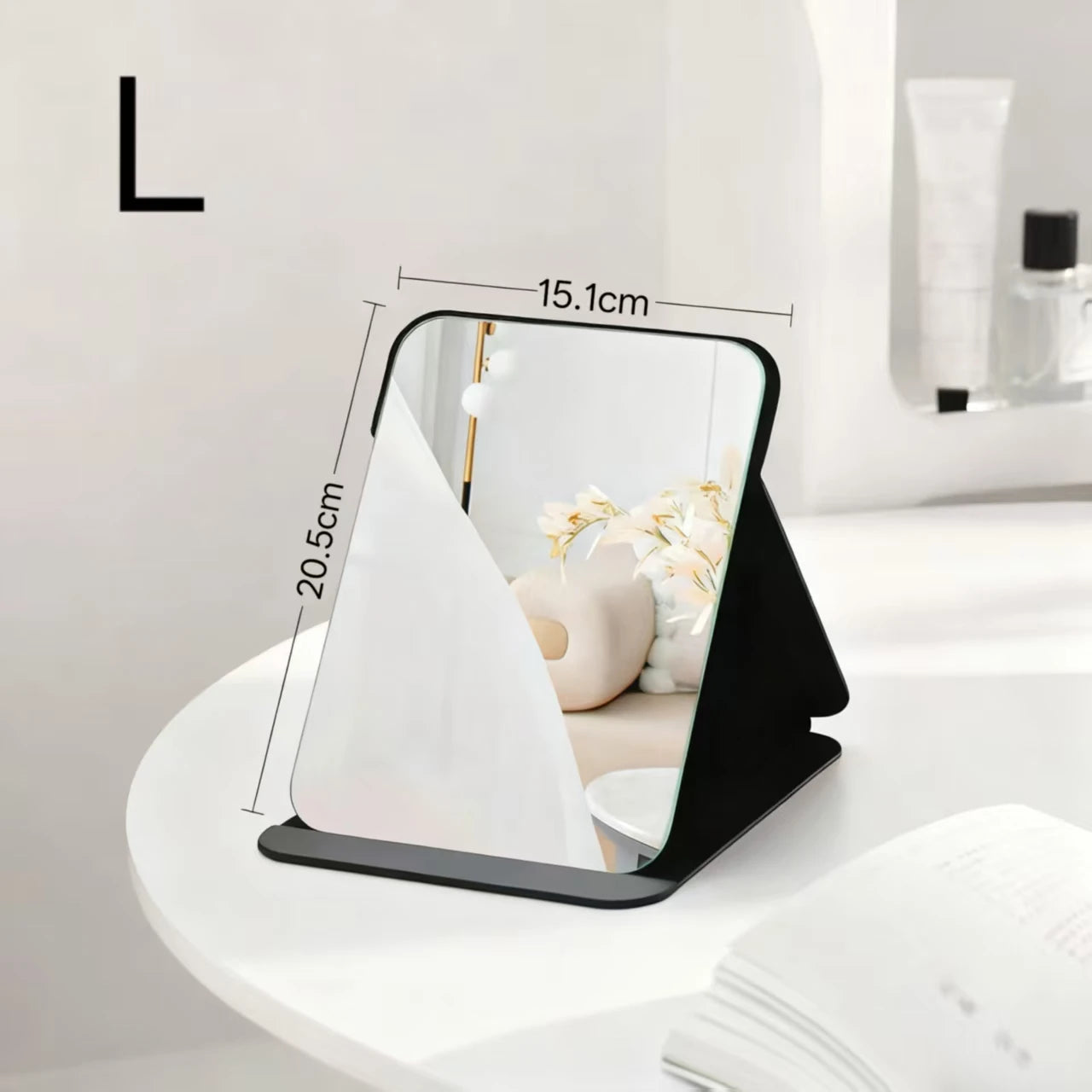 1PC Portable Compact Folding Makeup Mirror - Desktop Size, Suitable for Student Dormitories, Homes, with Storage Function