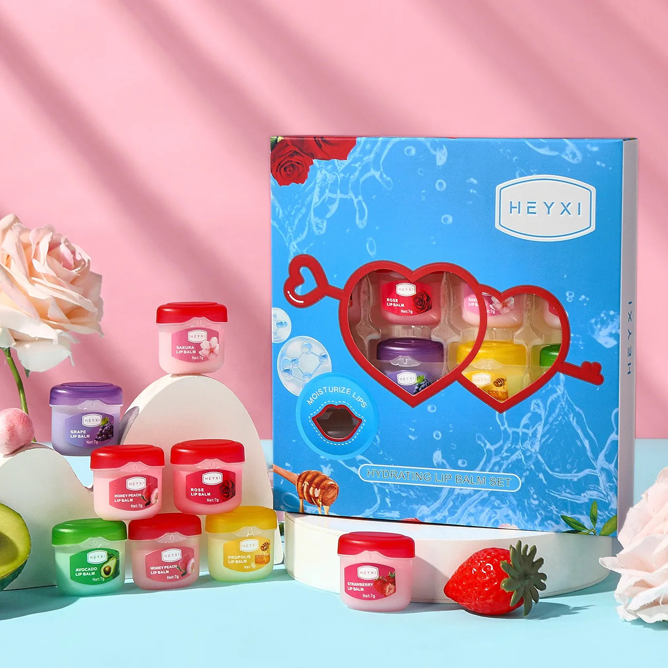 16pcs/kit Fruits Lip Balm Sets Moisturizing Lipstick Makeup Base Moisturizer Lip Plumper Anti-Cracking Lips Skin Care Kit