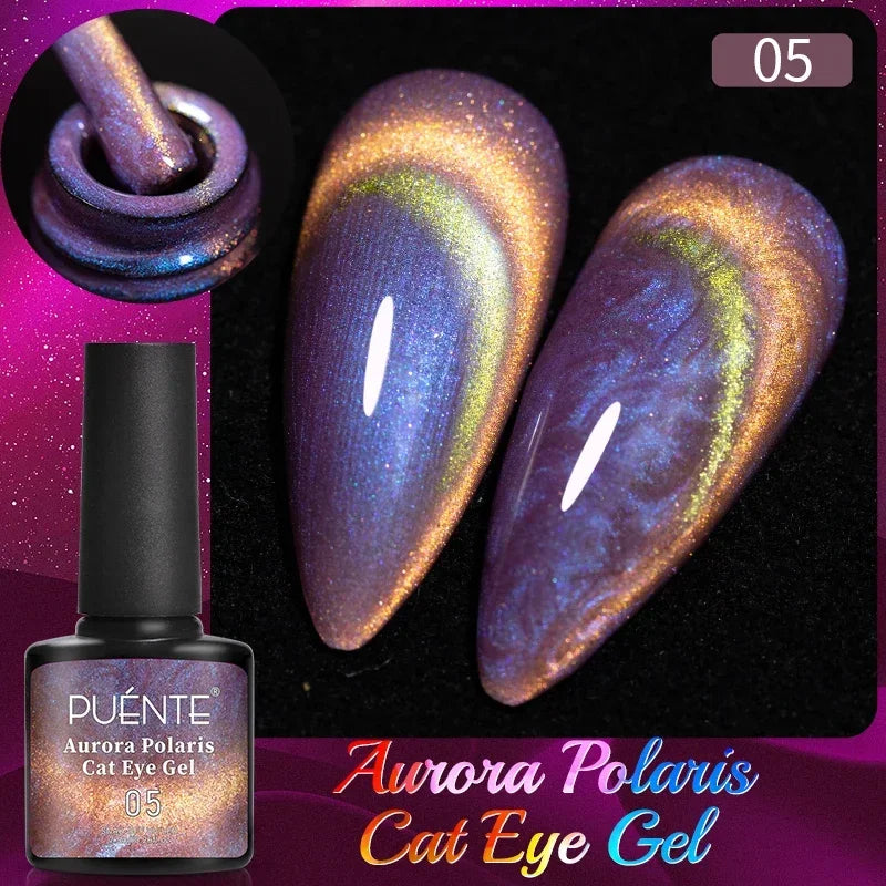 PUENTE 7.5ML Nude Shade Ceramic Cat Eye Gel Nail Polish Shiny Moonlight Cat Eye Gel Soak Off UV Semi-Permanent Nail Art Varnish