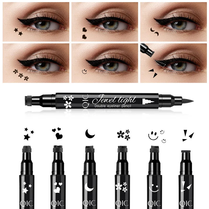 Double Ended Eyeliner With Eye Stamp Liquid Felt Tip Eyeliner Pen Black Waterproof Long Lasting and Smudge Proof Makeup Women