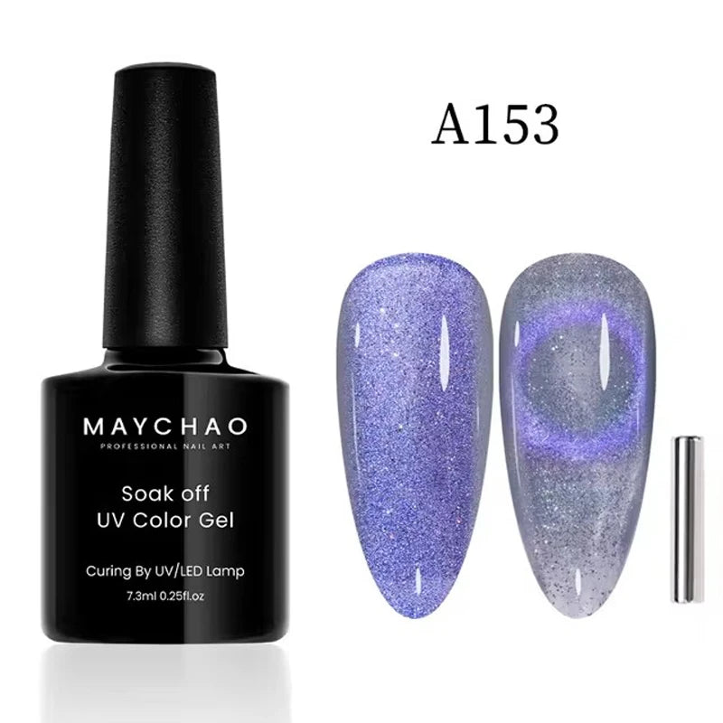 MAYCHAORomantic Galaxy Cat Eye Gel Nail Polish With Magnet Soak off UV Holographic Magnetic Rainbow Gel Polish for Nail Manicure