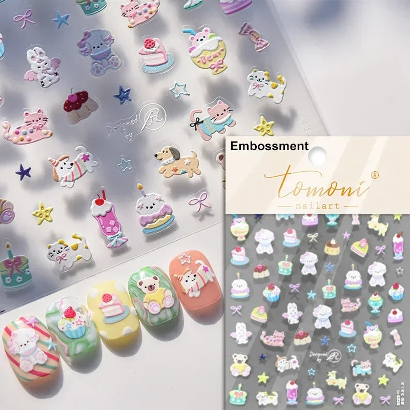 Cute Cat Eye Fishbone Animals Leopard Cat Ginger Cat Kitten Exclamation Point Paw Self Adhesive Nail Art Sticker Manicure Decals