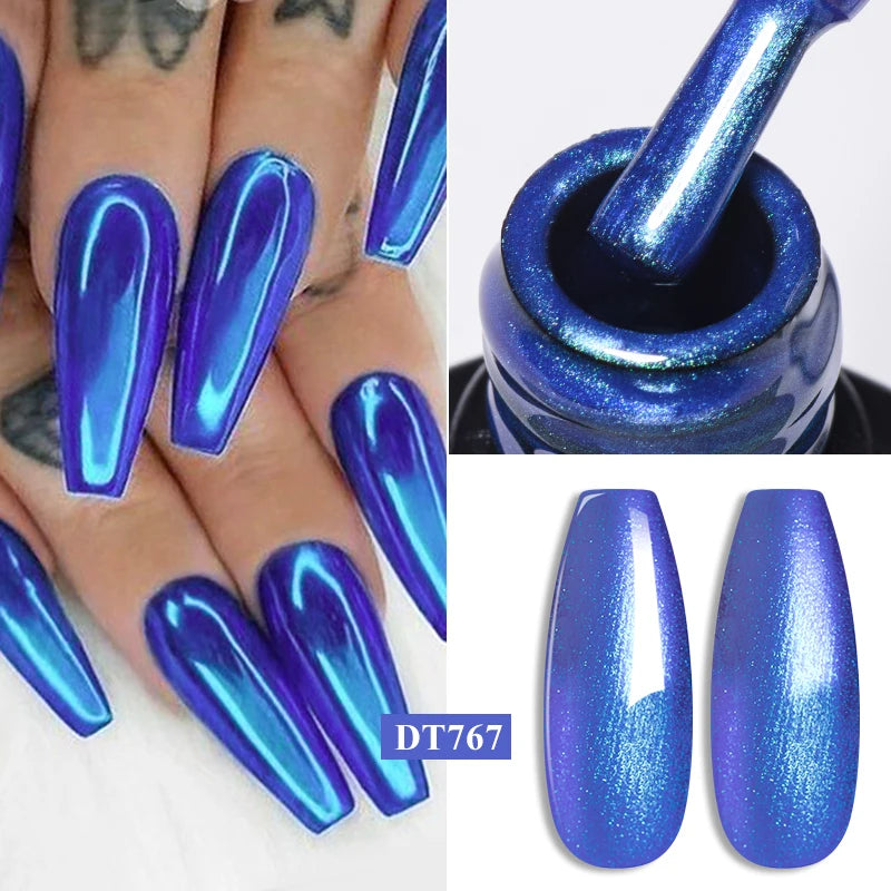 MEET ACROSS 7ml Red Metallic Gel Nail Polish Gold Silver Mirror Nail Art Varnish Glitter Sparkly Semi Permanent Soak Off UV Gel