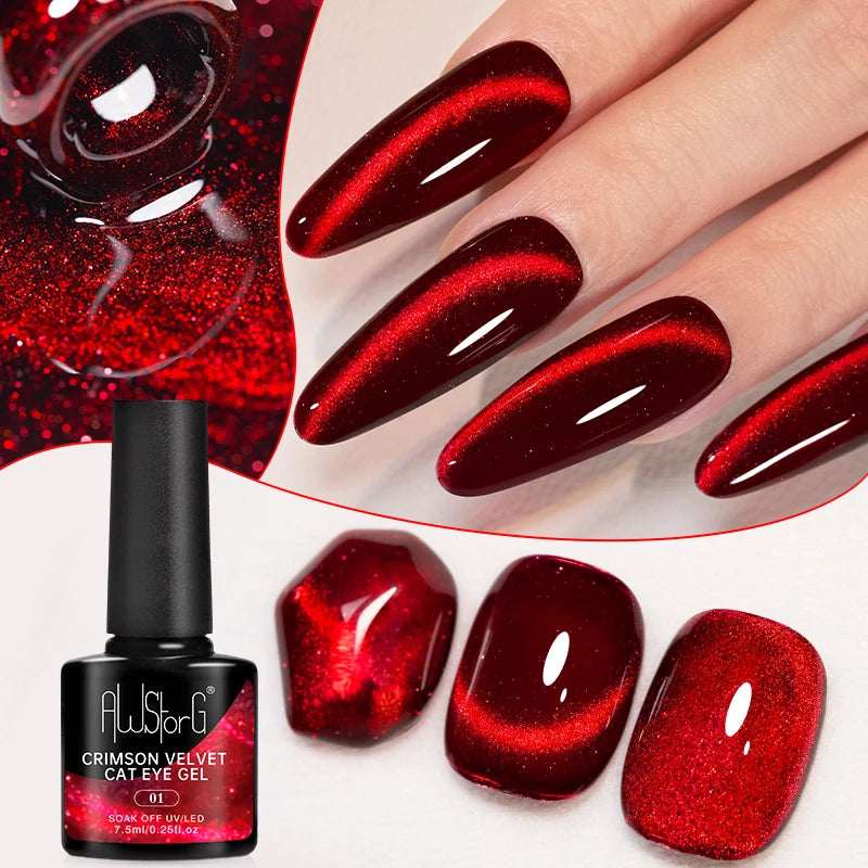 AWStorG 7.5ml Golden Gradient Cat Eye Nail Polish Gel Phototherapeutic Gel Soak Off Nail Magnetic Gel Polish Nail Art DlY
