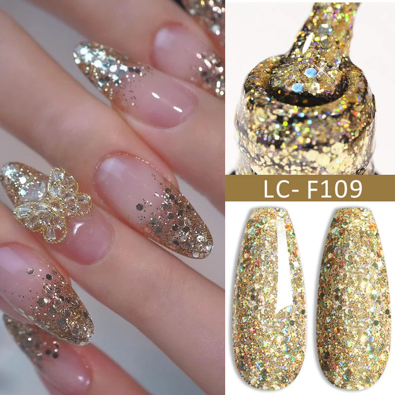 LILYCUTE 7ML Black Silver Red Reflective Glitter Gel Nail Polish Sparkling French Soak Off Long Lasting Manicure Nails Art Gel