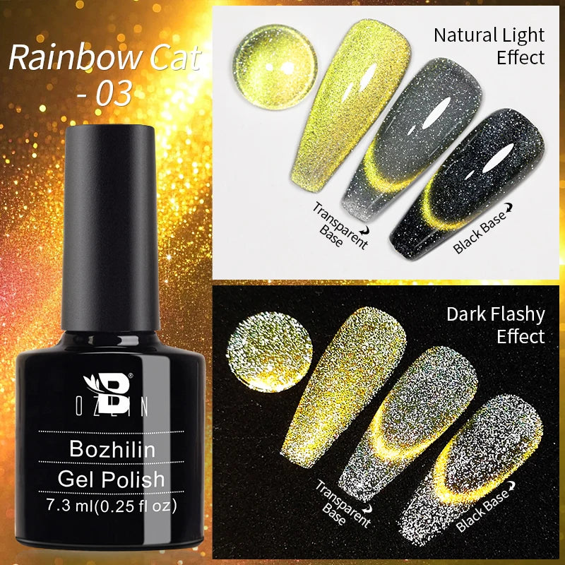 AWStorG 7.5ml Golden Gradient Cat Eye Nail Polish Gel Phototherapeutic Gel Soak Off Nail Magnetic Gel Polish Nail Art DlY