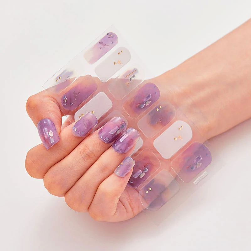 DIY Semi Cured Gel Nail Stickers Long-Lasting Solid Color Nail Strips Patch Slider Nail Sticker Full Cover Decal Manicure Patch