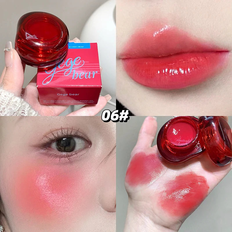 Canned Jelly Mirror Lipstick Peach Pink Lip Cheek Dual-use Cream Solid Lip Gloss Lasting Moisturizing Rouge Blush Korean Makeup