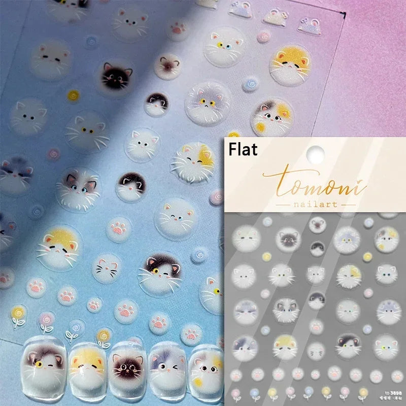 Cute Cat Eye Fishbone Animals Leopard Cat Ginger Cat Kitten Exclamation Point Paw Self Adhesive Nail Art Sticker Manicure Decals