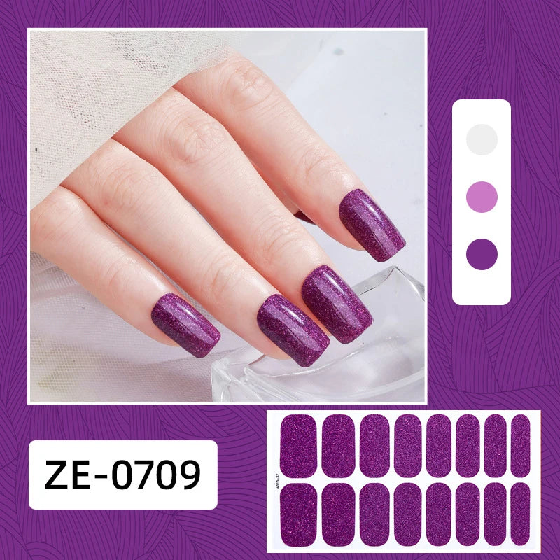 Gradient Cat Eye Style Nail Art Stickers, 16-Piece Set Self-Adhesive Waterproof Glitter False Nail Decals