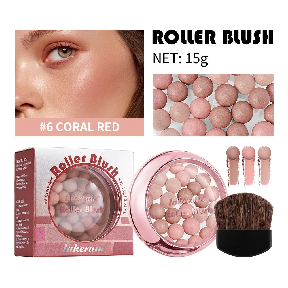 Lakerain ROLLER BLUSH Ball Blush Spherical Blush Pink Pearl Blush Delicate Brightening Female Exquisite Cosmetics