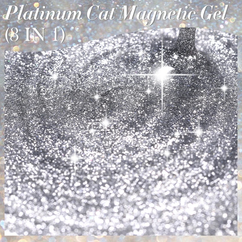 LILYCUTE 7ML 3 IN 1 Platinum Cat Magnetic Gel Nail Polish Silver Moonlight Magnetic Nail Sparkling Glitter Semi Permanent UV Gel