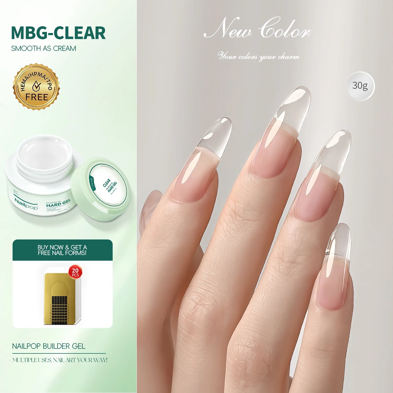 Nailpop 30g HEMA-FREE Builder Gel Milky Smooth UV Nail Gel for Extension Long Lasting Hard Gel Nail Strengthen Nail Art Design