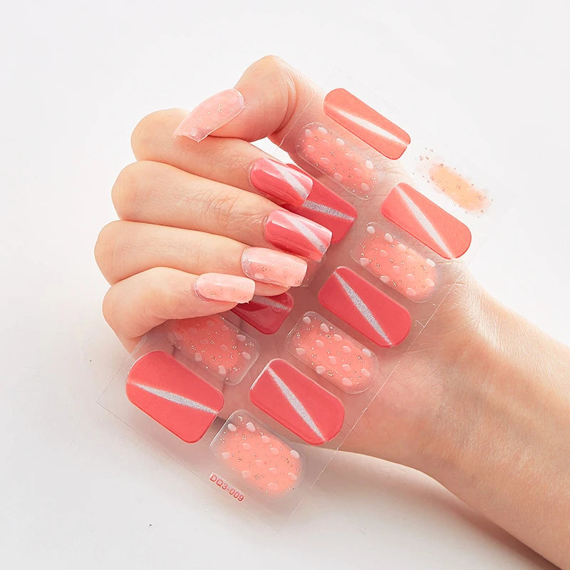 DIY Semi Cured Gel Nail Stickers Long-Lasting Solid Color Nail Strips Patch Slider Nail Sticker Full Cover Decal Manicure Patch