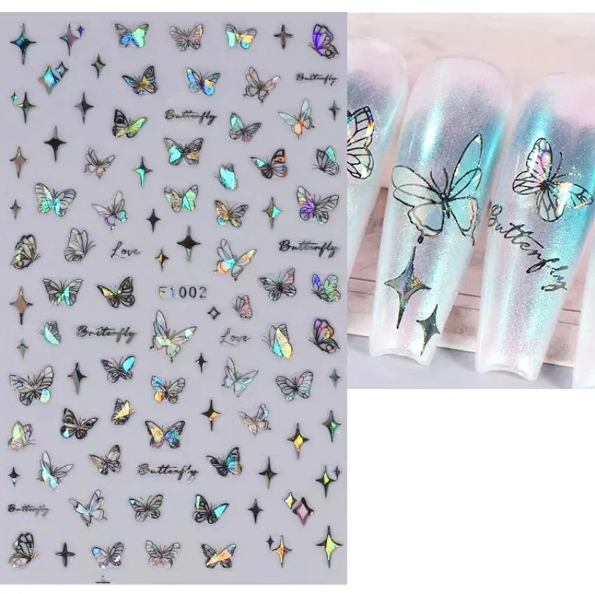 Elegant Butterfly Nail Manicure Stickers Blue Butterflies Leopard Retro Flowers Adhesive Decal Wedding Charm Manicure Tips