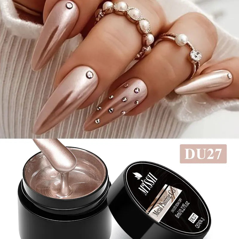 Mtssii 8ml Metallic Painting Nail Gel Polish Gold Silver Creative Elastic Nail Gel for PaintingDrawing Magic Mirror Gel Varnish
