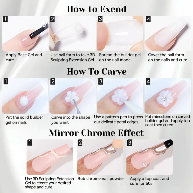 NICOLE DIARY White Non Stick Hand Extension Gel Nail Polish For 3D Shaping Carving Flower DIY Nail Art Extension Acrylic