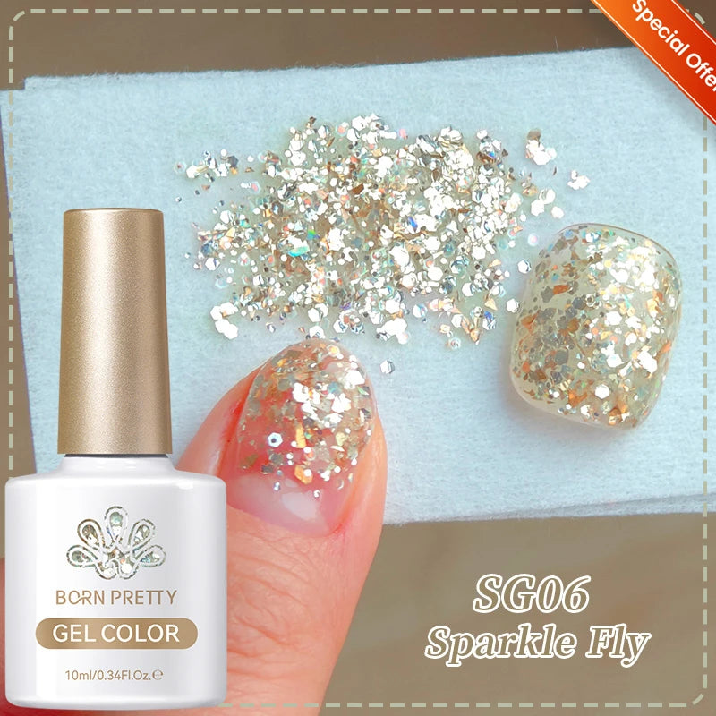 BORN PRETTY 10ml Sliver Carat Mirage Reflective Glitter Gel Nail Polish Sparkling Ultra Shine Soak Off UV Nail Art Gel Varnish