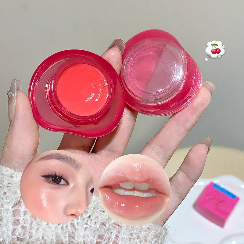 Canned Jelly Mirror Lipstick Peach Pink Lip Cheek Dual-use Cream Solid Lip Gloss Lasting Moisturizing Rouge Blush Korean Makeup