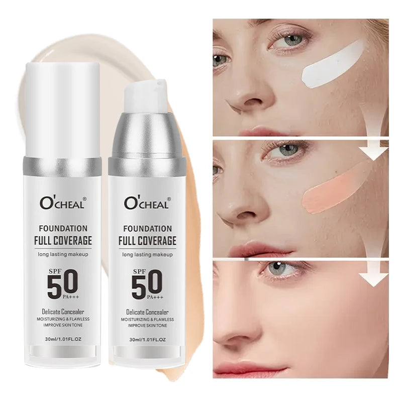 Color Changing Liquid Foundation,Waterproof Concealer,Full Coverage Moisturizing Oil-Control Whitening Cosmetics Lasting Makeup