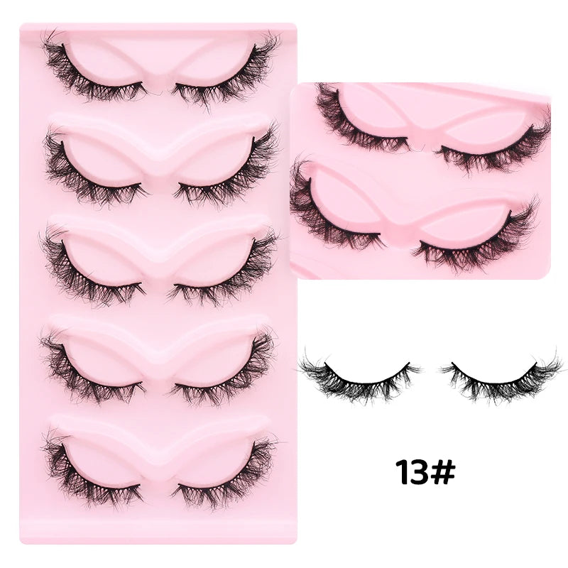 DINGSEN 5 Pairs Cat Eyelashes Fluffy Cat Lashes Fake Eyelash Wispy Natural Look long Mink Eyelashes Strip Lashes Cat Eye Lashes