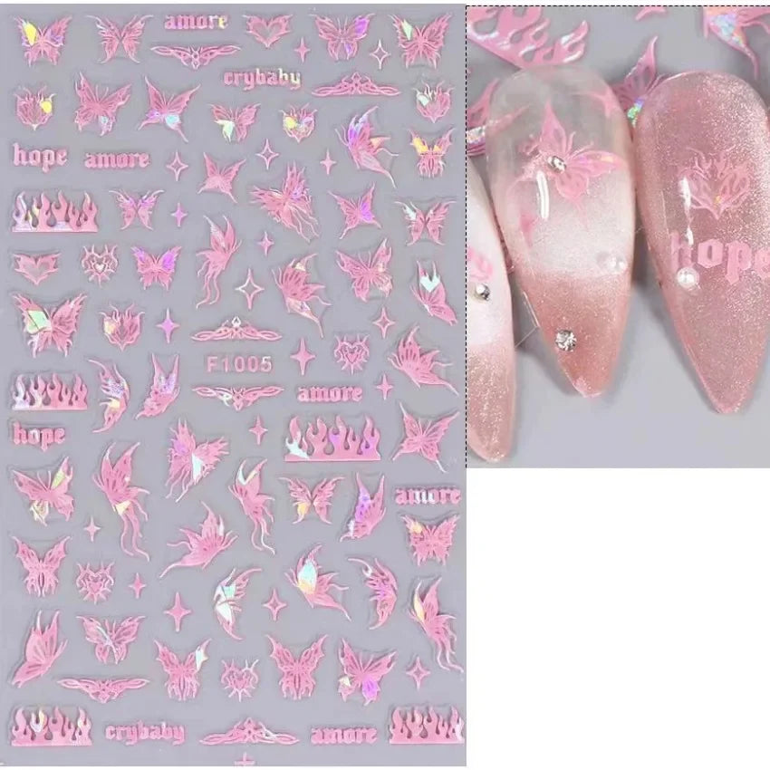Elegant Butterfly Nail Manicure Stickers Blue Butterflies Leopard Retro Flowers Adhesive Decal Wedding Charm Manicure Tips