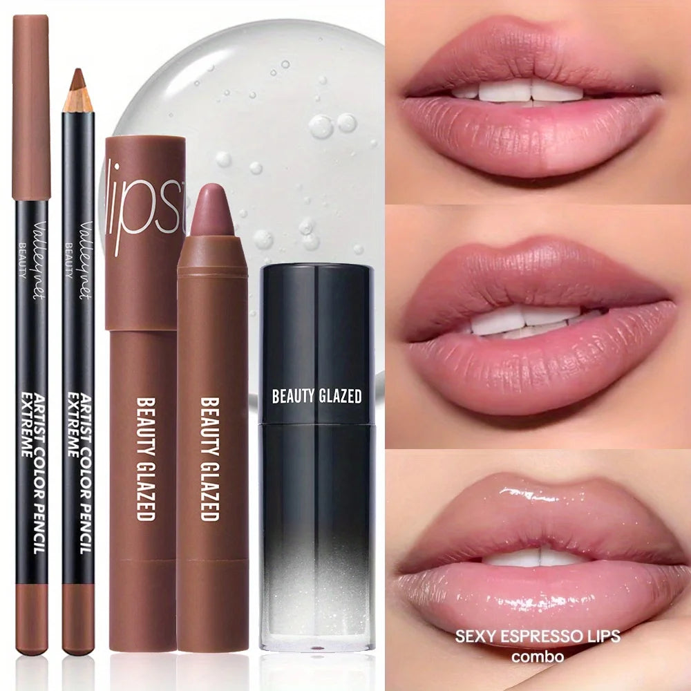 3Pcs/Set Lip Liner + Lipstick+ Lipgloss Lipoil Lip Liner, and Lip Glaze Set. Lip Combo Set ,matte Lipstick,lip Cosmetics