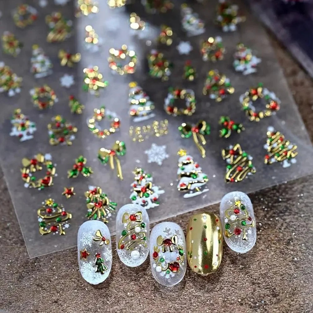 Christmas Nail Stickers Snowflake Nail Art Stickers Metal Silver Self-Adhesive Nail Decals ChristmasTree Winter Manicure Sliders