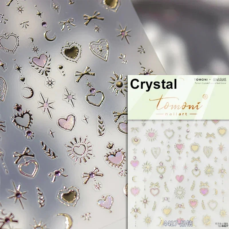 Cat's Eye 5D Gradient European Love Heart Gem Wing Crystal Geometric Colorful Self Adhesive Nail Art Stickers Manicure Decals