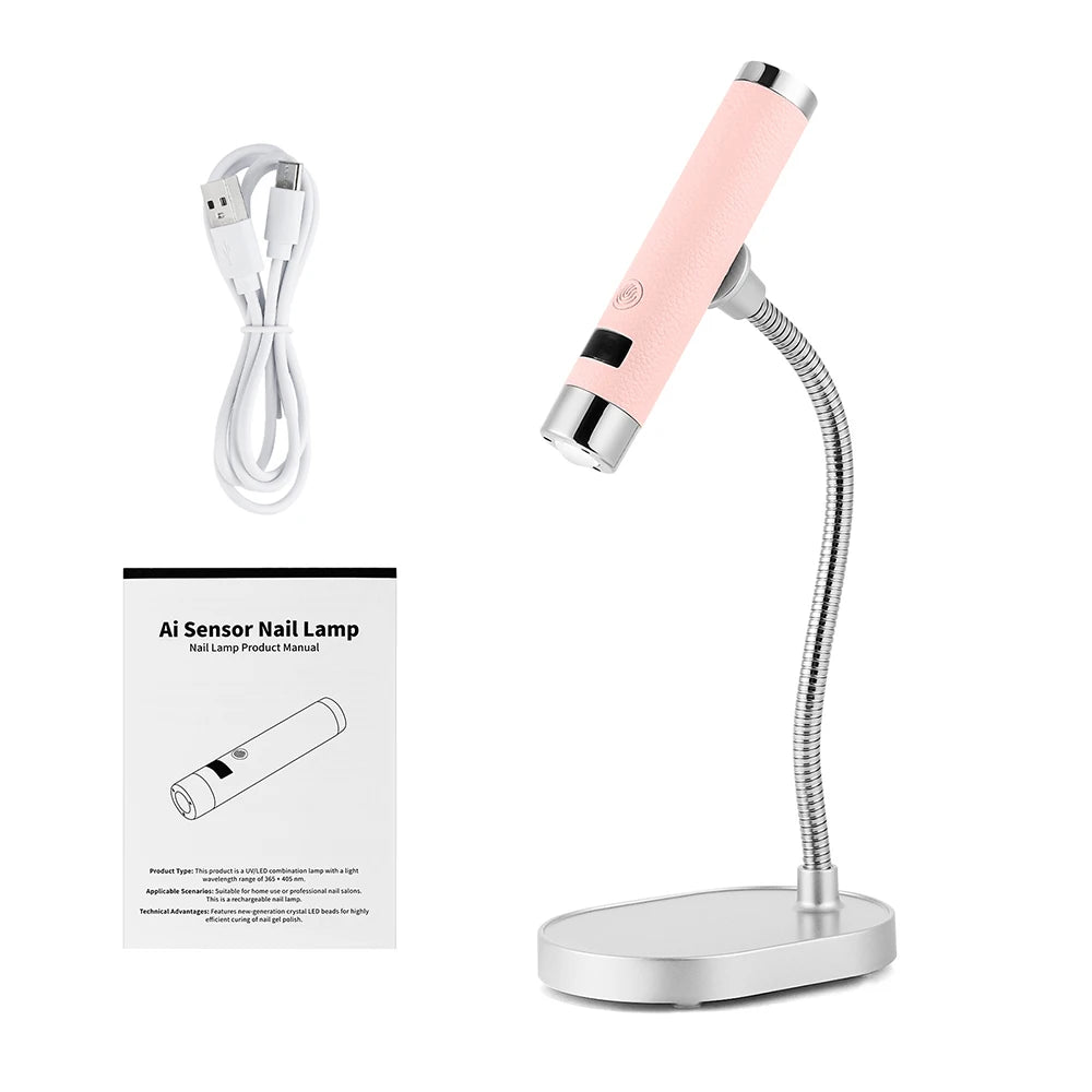 Portable Nail Dryer Light UV Nail Lamp Rechargeable Gel Nails Lamp With Flexible Hose  LED Therapy Light Nail Art Tools