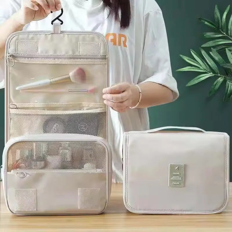 Large Capacity Portable Waterproof Travel Toiletry Bag with Handheld Hook Makeup Storage Bag Dry Wet Separation Cubic Shape