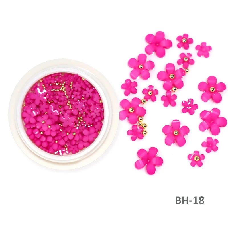 White Acrylic Flower Nail Art Decorations Mixed Size Rhinestones Red Blue Gem Manicure Tools Accessories DIY Nails Design 5g