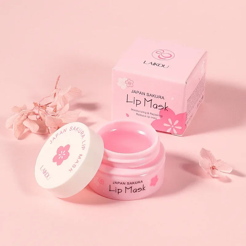 LAIKOU Cherry Blossom Lip Balm Moisturizing Lipstick Base Makeup,Gentle & Nourishing Autumn & Winter Lip Skincare Lip Mask 8g