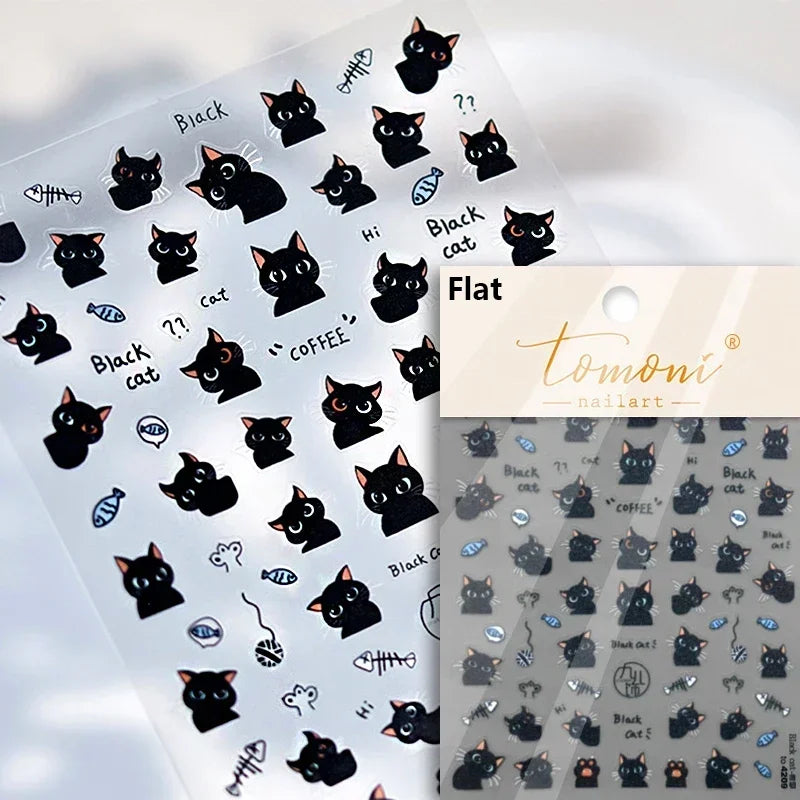 Cute Cat Eye Fishbone Animals Leopard Cat Ginger Cat Kitten Exclamation Point Paw Self Adhesive Nail Art Sticker Manicure Decals