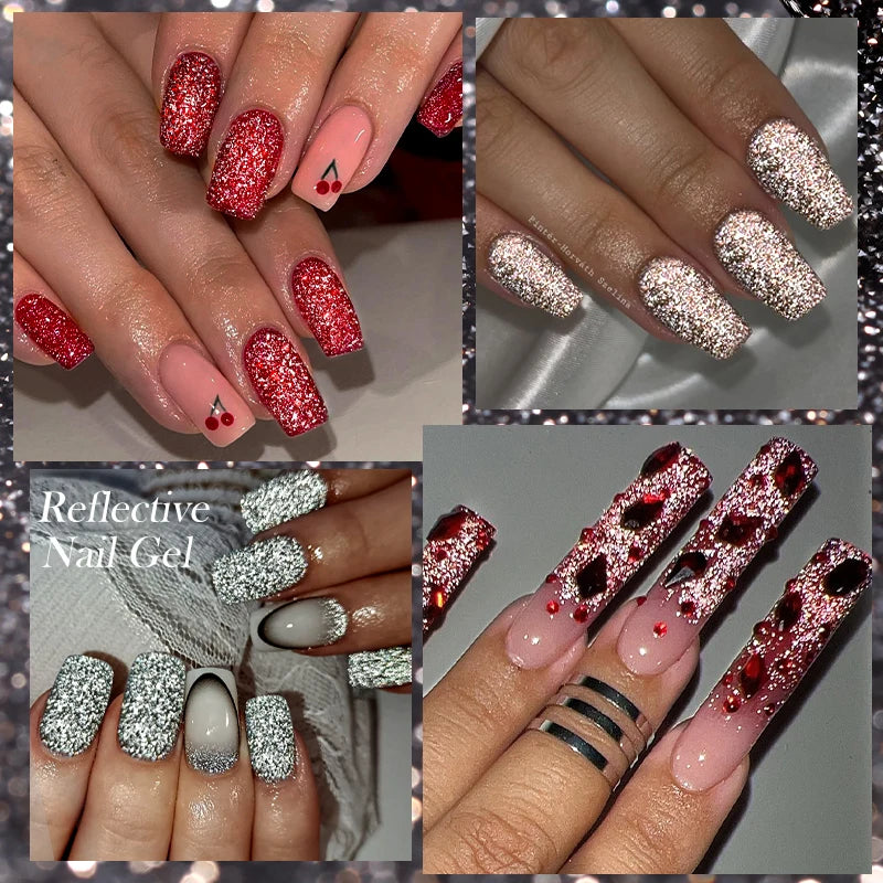 LILYCUTE 7ML Black Silver Red Reflective Glitter Gel Nail Polish Sparkling French Soak Off Long Lasting Manicure Nails Art Gel