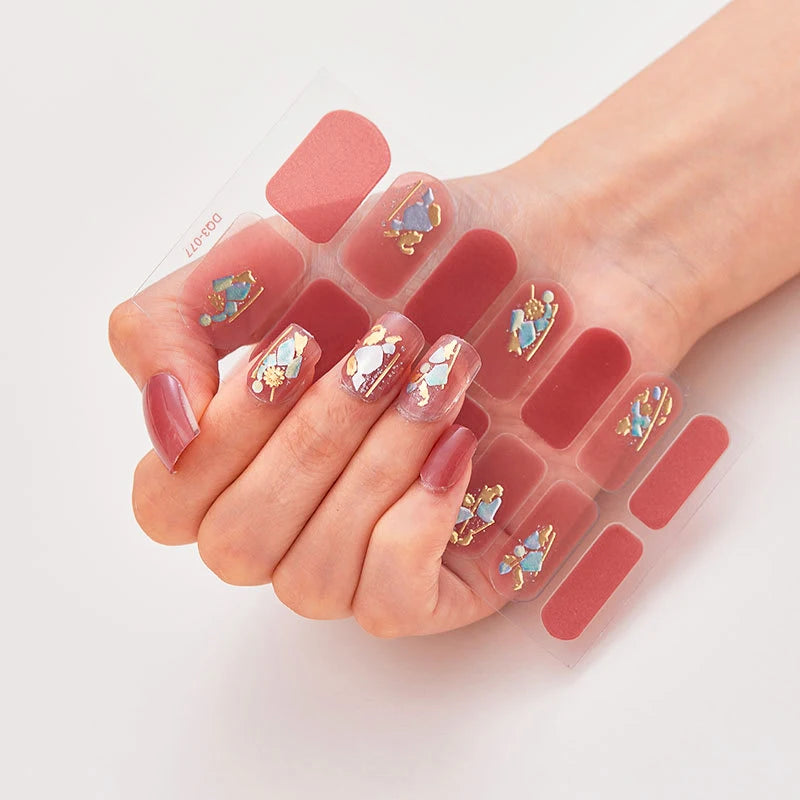 DIY Semi Cured Gel Nail Stickers Long-Lasting Solid Color Nail Strips Patch Slider Nail Sticker Full Cover Decal Manicure Patch